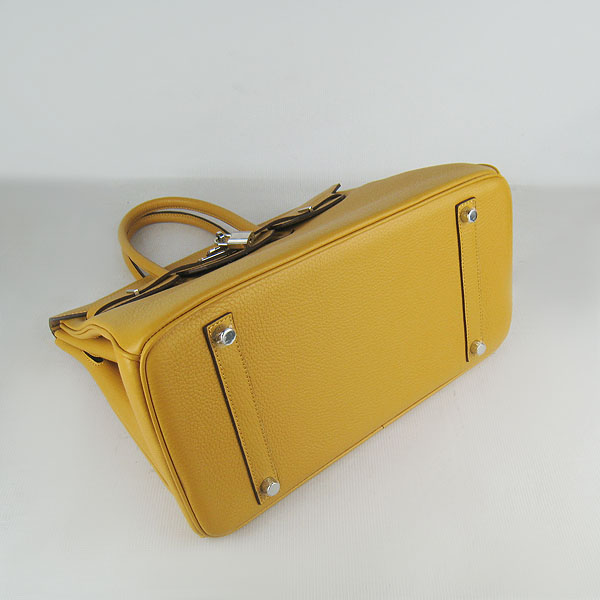 High Quality Fake Hermes 35CM Embossed Veins Leather Bag Yellow 6089 - Click Image to Close